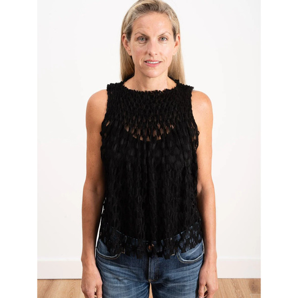 Rachel Comey Sleeveless Boat Neck Sheer Lace Blouse Top Black Women's Size 0 - Picture 1 of 5